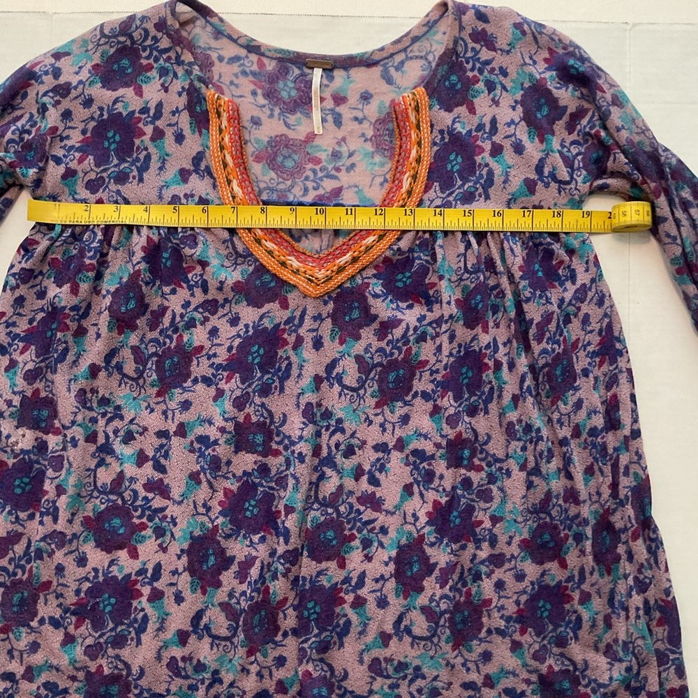 Free People Purple Floral Blouse‎ with Orange Accents - Picture 4 of 11